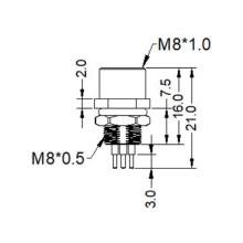 PCB Connector, Insert, A Code - M8 4pins A code female straight rear panel mount connector, unshielded, insert